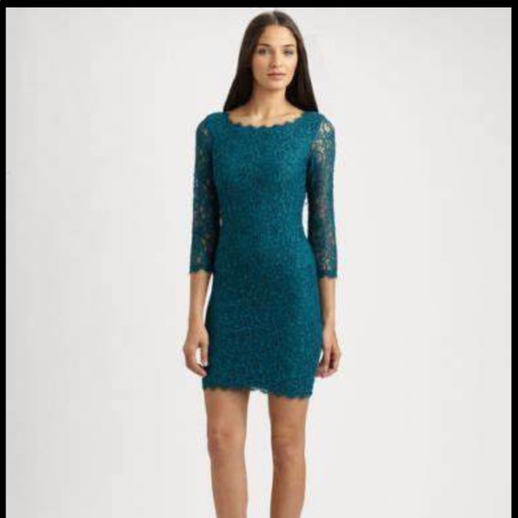 Diane von Furstenburg beautiful teal lace dress - Picture 1 of 7